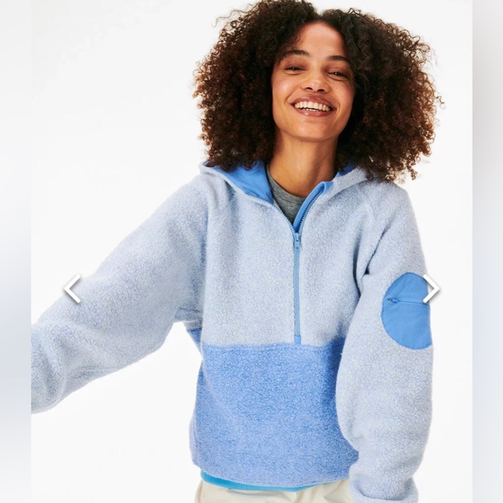 Outdoor Voices Megafleece Half Zip Pullover Hoody, Dusty Blue size large